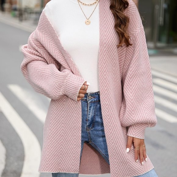 Preppy Casual Womens Lantern Sleeve Drop Shoulder Duster Cardigan - Picture 5 of 5